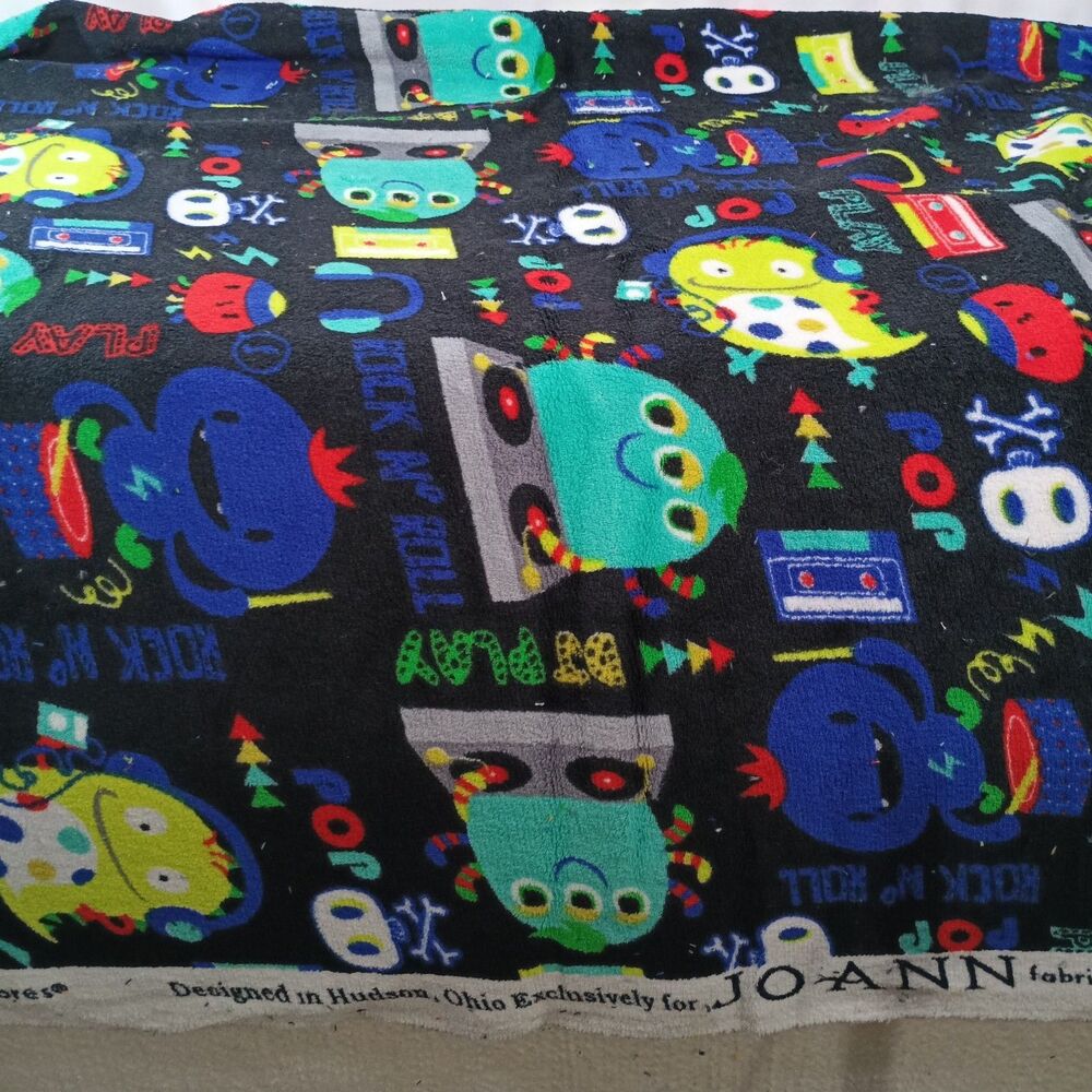 JoAnn Monster Jam Music Fleece Fabric Black Rock Roll DJ 1 Yard x 60" Kids